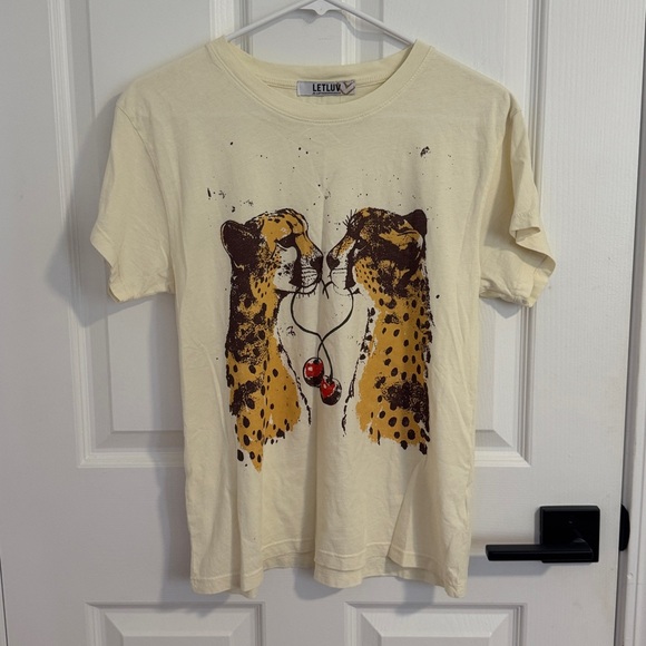 Anthropologie Cream Cheetah Graphic Tee - Picture 2 of 8